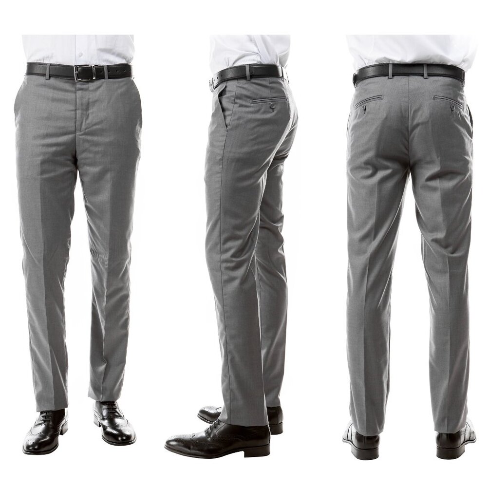 Azzuro Men's 3-Pack of Mid Grey Dress Pants (Unhemmed/Open Bottom)